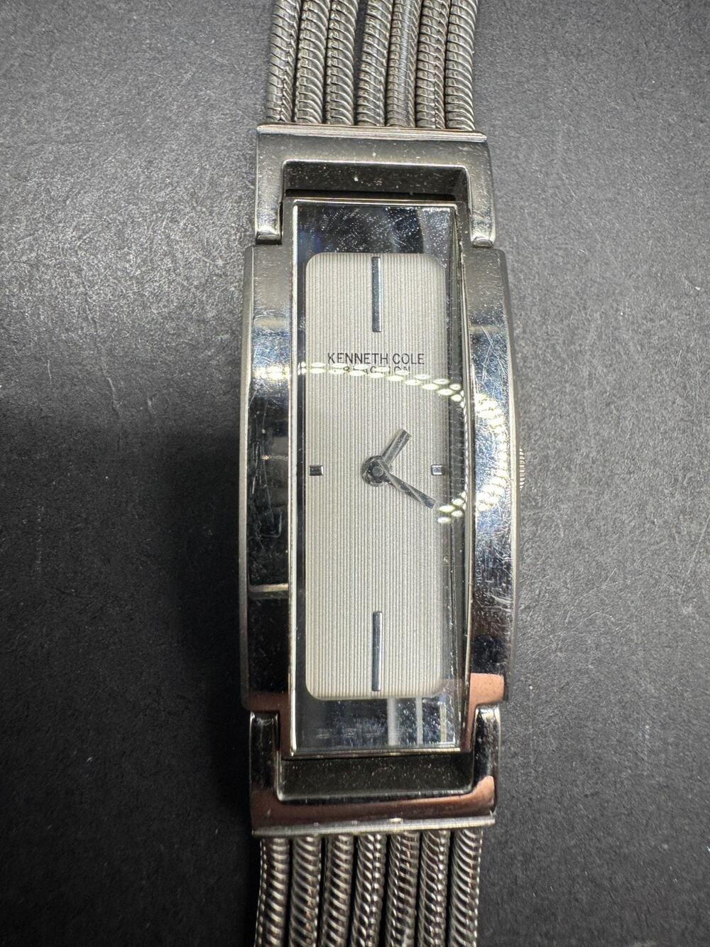 Kenneth Cole KC4615 Long White Rectangular Pinstripe Dial Stainless Steel Watch